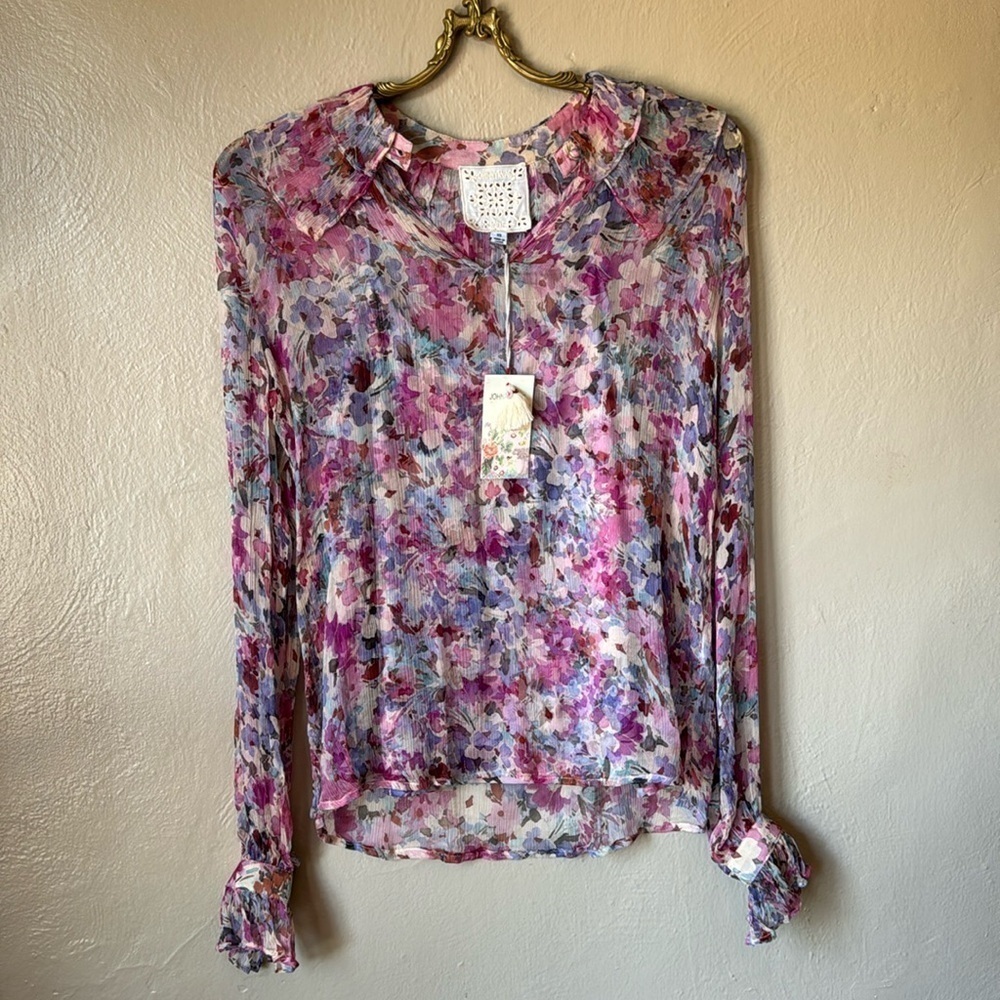 Johnny Was Floral Sheer Blouse with Matching Tank
in Pink, Purple & White. NWT